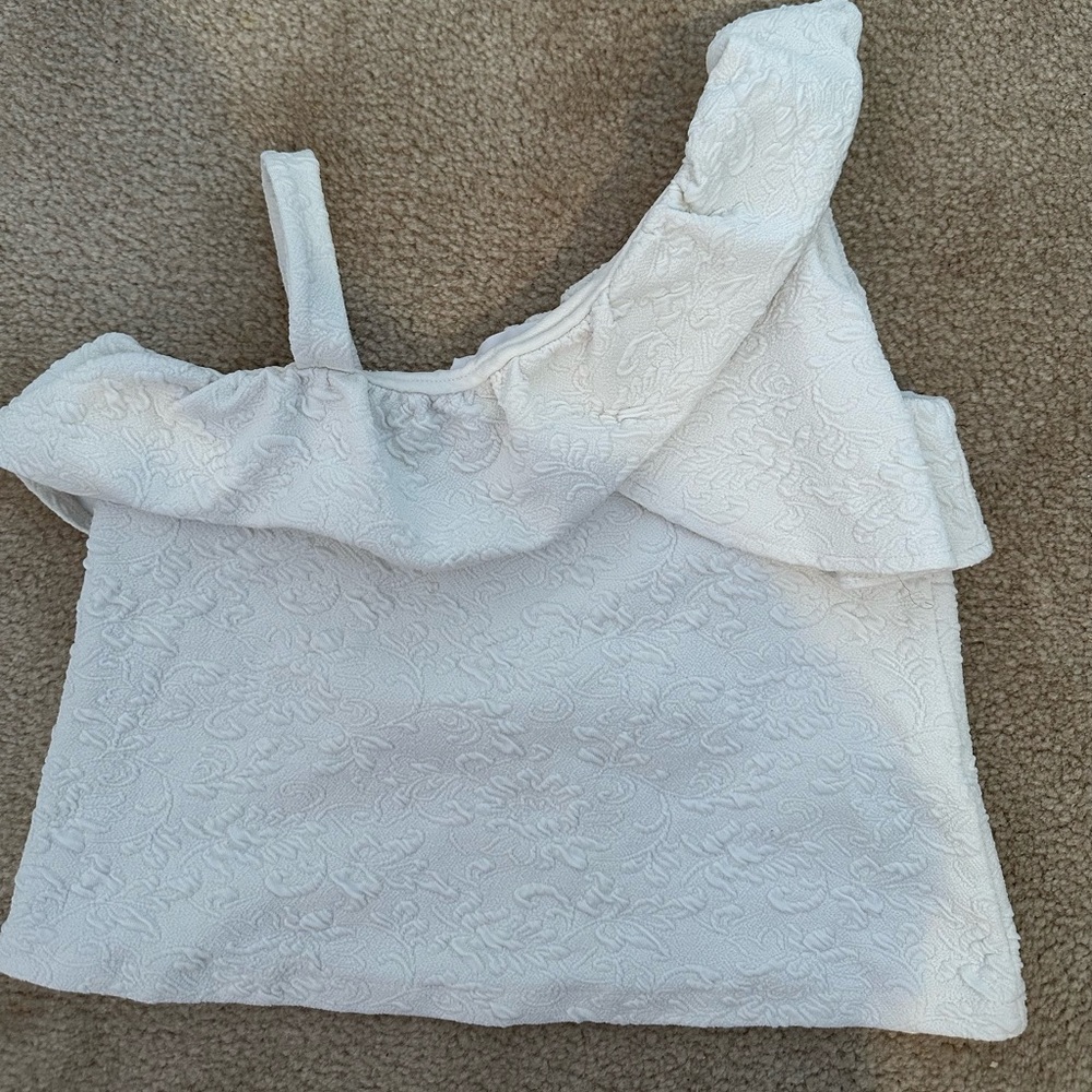 Zara White Asymmetrical Ruffled Blouse